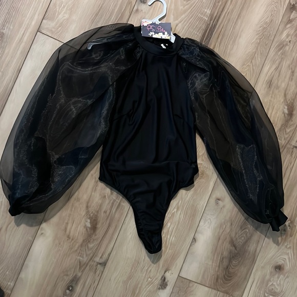 Tops - Sheer balloon sleeve bodysuit